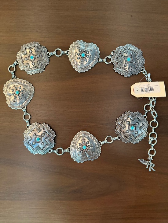 Accessories - Silver-Tone Concho Belt with Turquoise Accents AR Western Wear